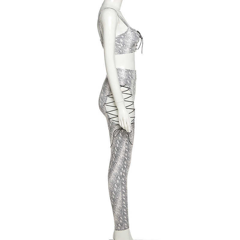 Colysmo Print Two Piece Pants Set Backless Square Neck Vest Cut out Bodycon Lace up Matching Sets Women Sexy Club Outfits 210527
