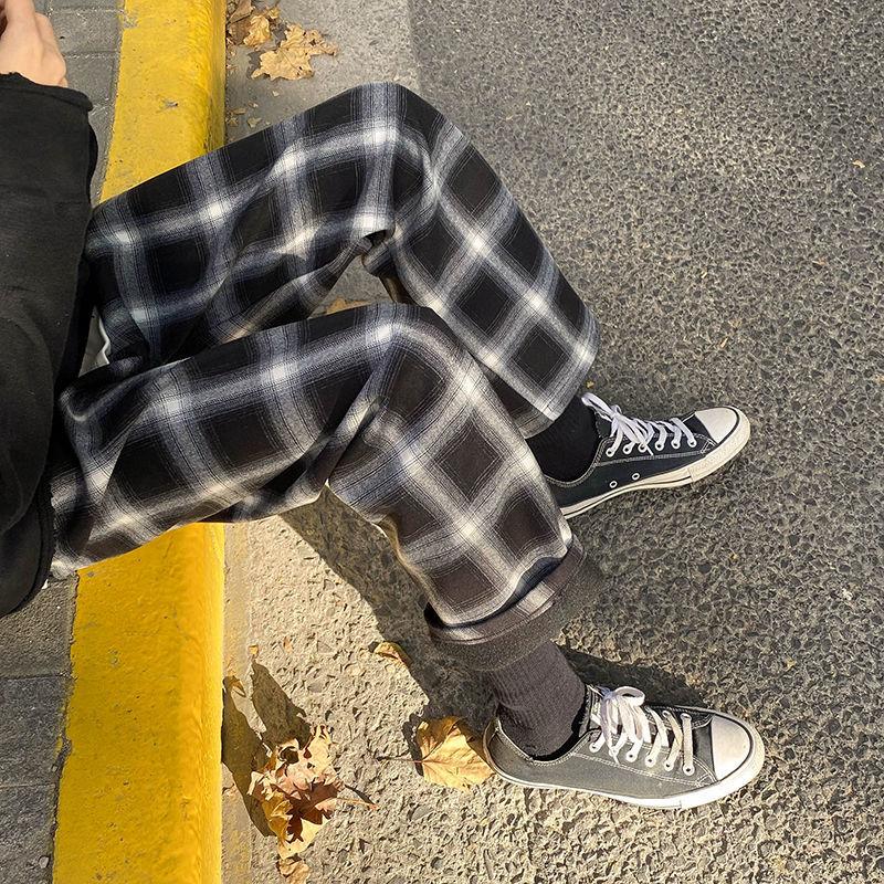 Neploha Men's Autumn Winter Plaid Pants Woman Loose Straight Casual Oversize Trousers Japanese Style Male Hip Hop