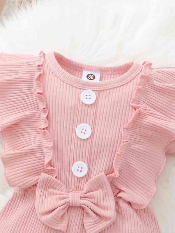 Baby Girl Ruffle Bow Front Bodysuit With Floral Shorts SHE