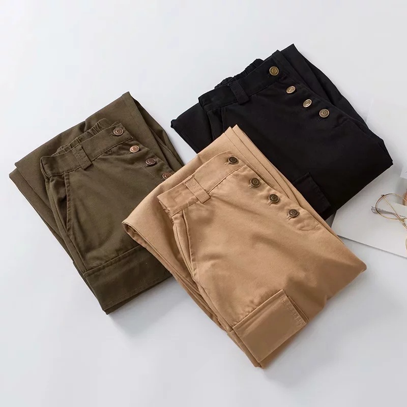 Nomikuma BF Style Women Cargo Pants Single Breasted High Waist Harem Pants Autumn New Pockets Femme Long Trousers 6C933 210427