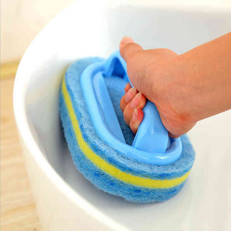 Home Sponge Brush Kitchen Cleaning Bathroom Toilet Glass Wall Cleaning Bath Brush Handle Sponge Bath Bottom Cleaning Tool