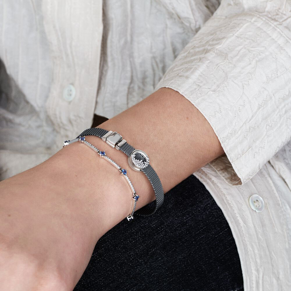 100 925 Sterling Silver Black Reflexions Mesh Bracelet Fit Authentic European Dangle Charm For Women Fashion DIY Jewelry Accessor