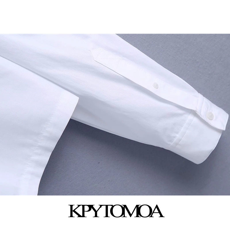 Women Fashion With Pockets Cropped White Blouses Lantern Sleeve Button-up Female Shirts Blusas Chic Tops 210420