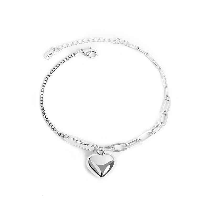 Qmcoco 925 Silver Bracelet for Woman Trendy Elegant Vintage Creative Design Simple Love Heart-shape Party Jewelry Gifts