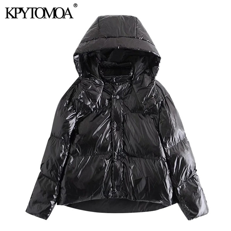 Women Fashion Winter Thick Warm Hooded Parka Loose Shiny Padded Jacket Coat Long Sleeve Female Outerwear 210420