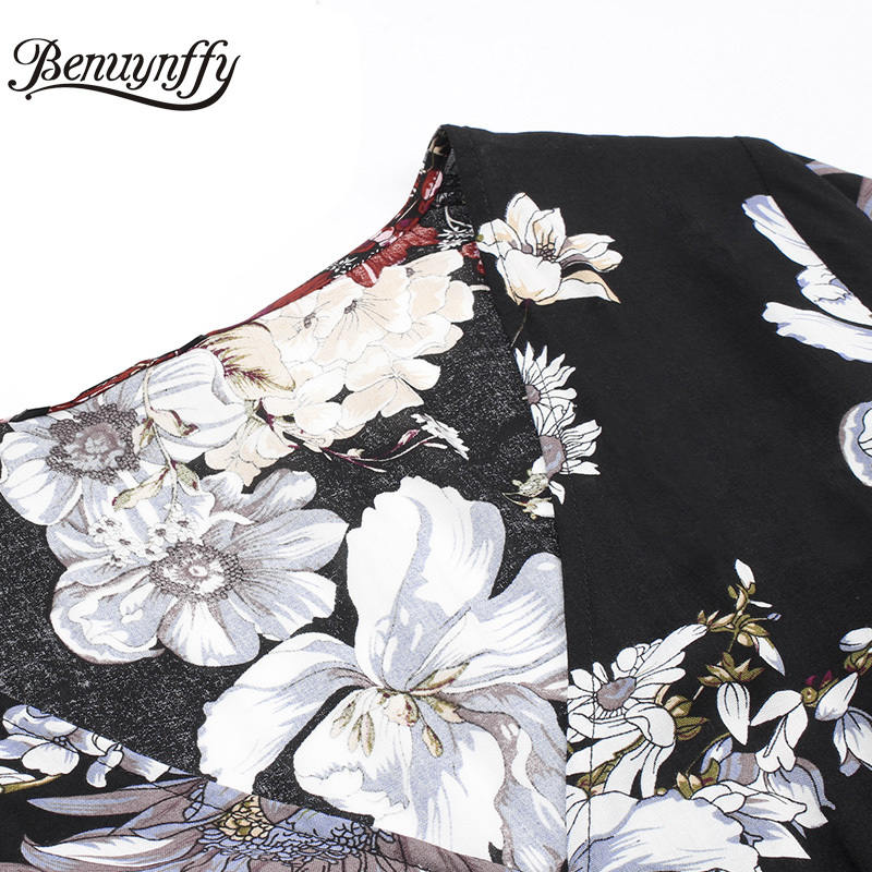 V-neck Tassel Tie Waist Short Sleeve Dresses with Button Women Summer Vacation Boho Casual Print Split Long Dress 210510