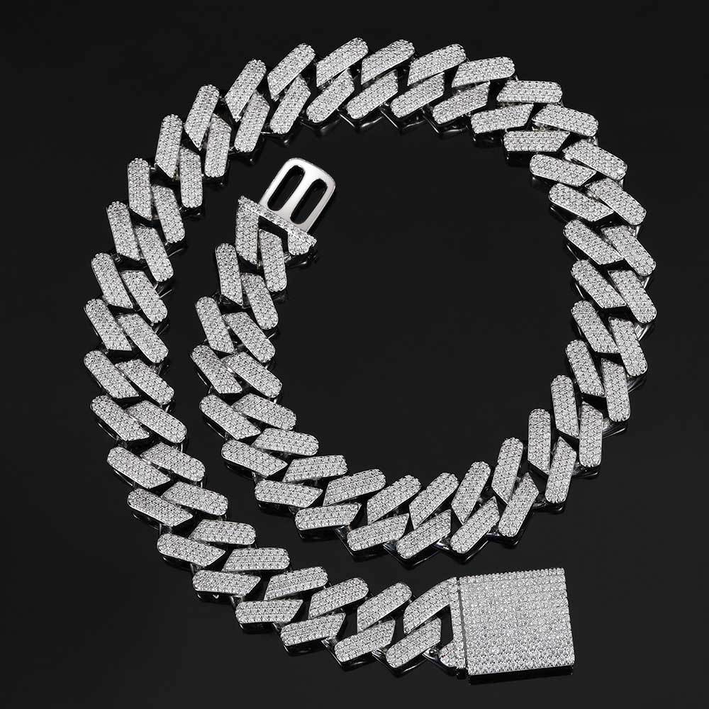 Men's Hip Hop Jewelry Necklace 20mm Thickened Diamond Cuban Chain Copper Inlaid Three Row Zircon Box Buckle Necklace