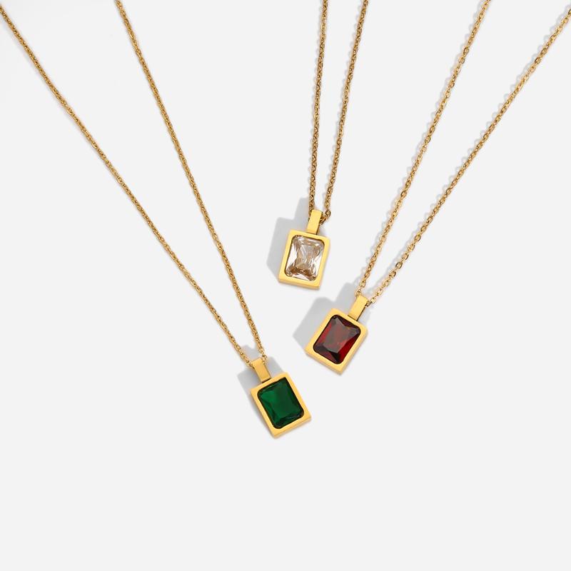 Pendant Necklaces Stainless Steel Zircon Stone Necklace Women Stylish Metal Red Green Color Square Collar Holiday Gift
Pendant Necklaces Stainless Steel Zircon Stone Necklace Women Stylish Metal Red Green Color Square Collar Holiday Gift