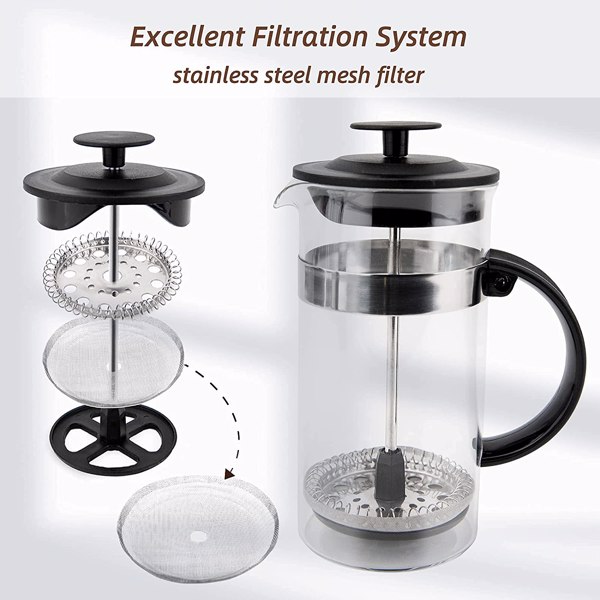 Bar Products Mini French Press Coffee Maker 12 oz , Small 350 ml, Camping , Heat Cold Coffee Brewer with Spoon and Brush (Classic Style)