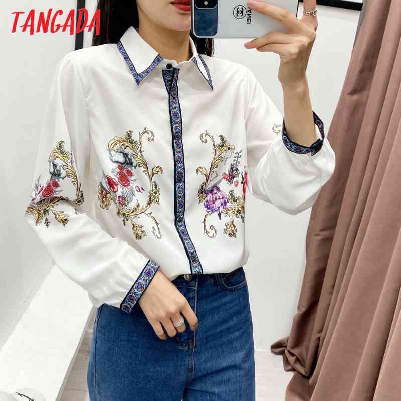 Women Vintage Flowers Print Chiffon Long Sleeve Spring Chic Female Casual Loose Shirt 4Y09 210416