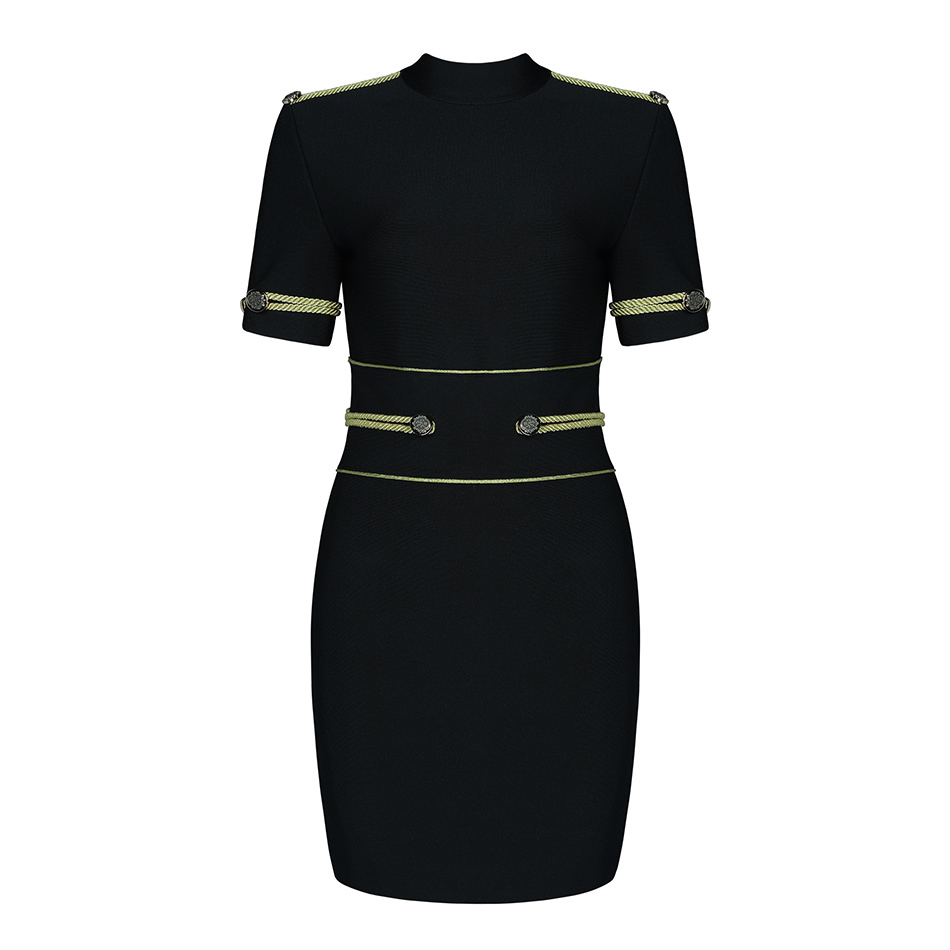 Summer Fashion Bodycon Bandage Dress Women Short Sleeve O-Neck Button Sexy Club Mini Vestidos 210525