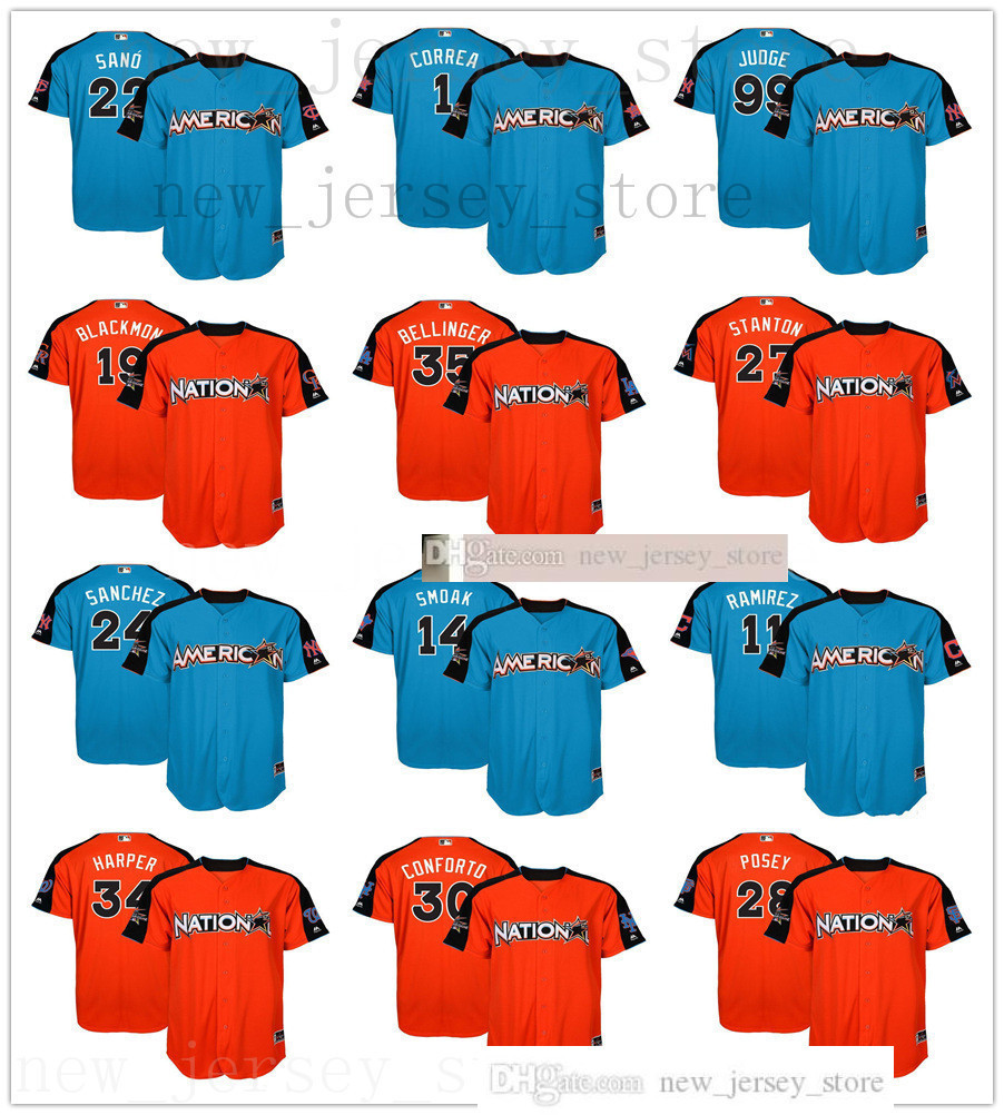2017 All-Star Game Jerseys Stitched Sale 24 Sanchez 28 Posey 34 Harper 1 Correa 12 Lindor 35 Bellinger 99 Judge Smoak Molina Jersey Size S-XXXL, Blue;black 
2017 All-Star Game Jerseys Stitched Sale 24 Sanchez 28 Posey 34 Harper 1 Correa 12 Lindor 35 Bellinger 99 Judge Smoak Molina Jersey Size S-XXXL, Blue;black