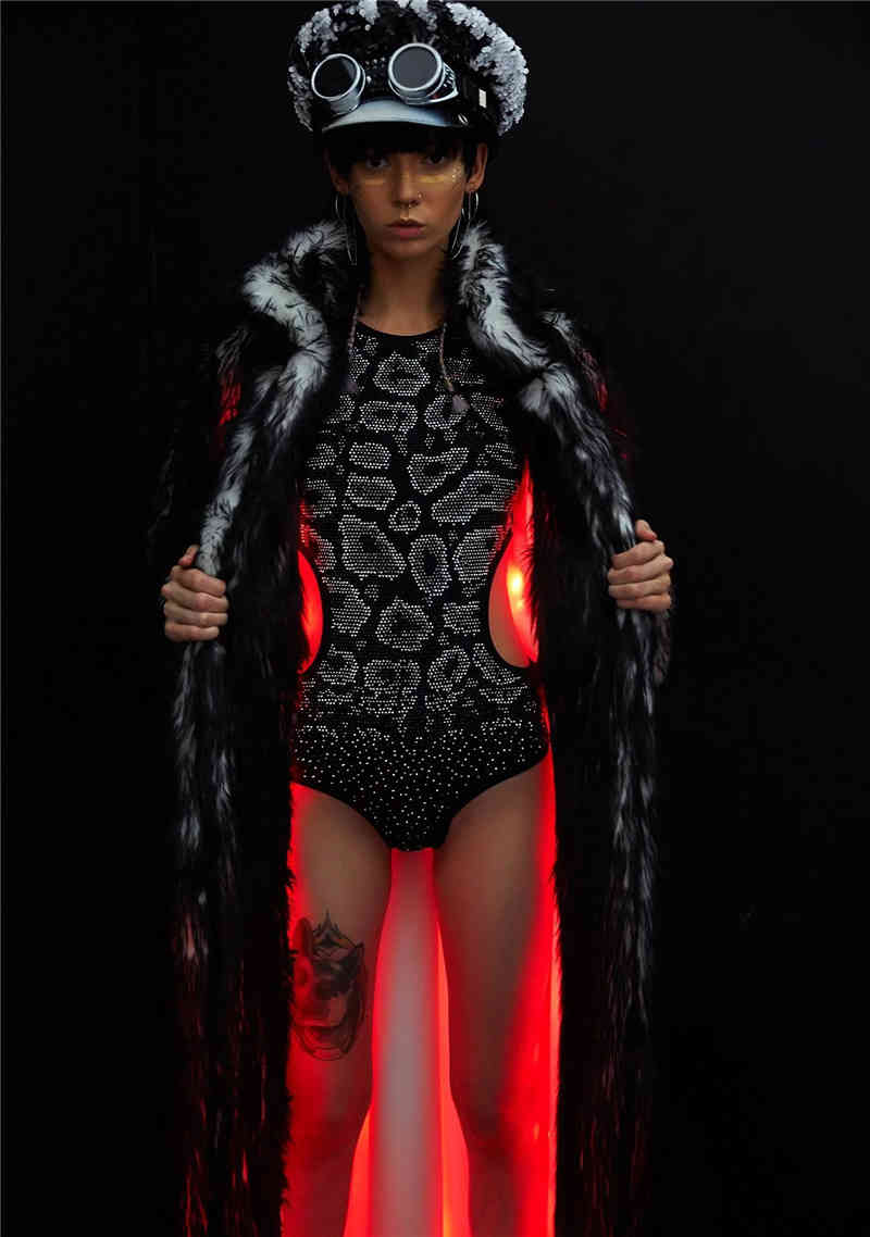 Led Coat Long Fur Women's With Light Stage Suit Jacket Women Clothes 211213