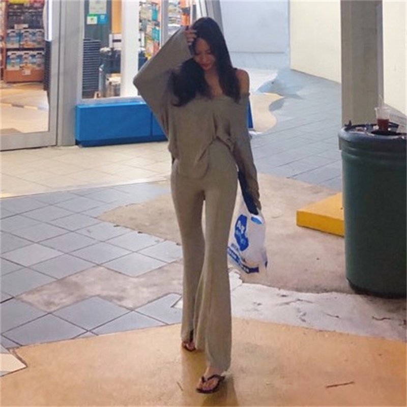 WOMENGAGA Women's Clothing Autumn Winter Semi-open Collar T-shirt + Casual Pants Two-piece Sports Suit Long-sleeved VII1 210603
