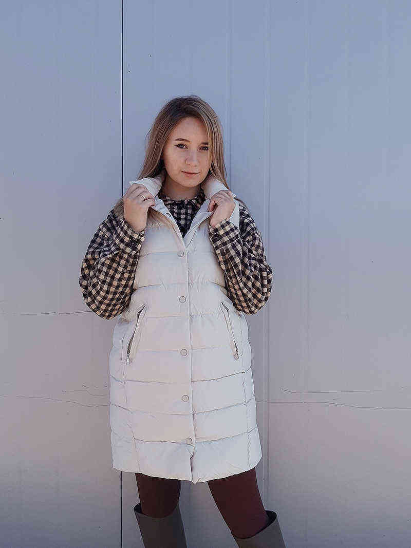 Autumn Winter Women's Solid Loose Vest Stand Collar Long Bodywarm Cotton Padded Windproof Warm Waistcoat 211120
