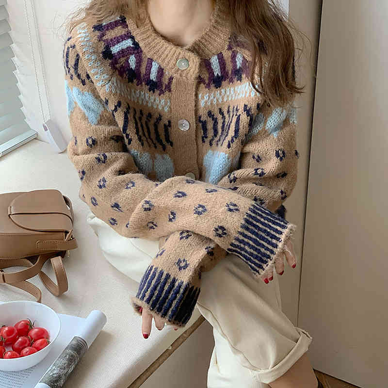 Comelsexy Autumn Winter Outwear Vintage Cardigan Tops Warm Sweater Coat Women Elegant Loose Single-breasted Knitted Sweaters 210515