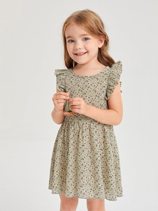 Toddler Girls 1pc Ditsy Floral Flutter Sleeve Dress SHE