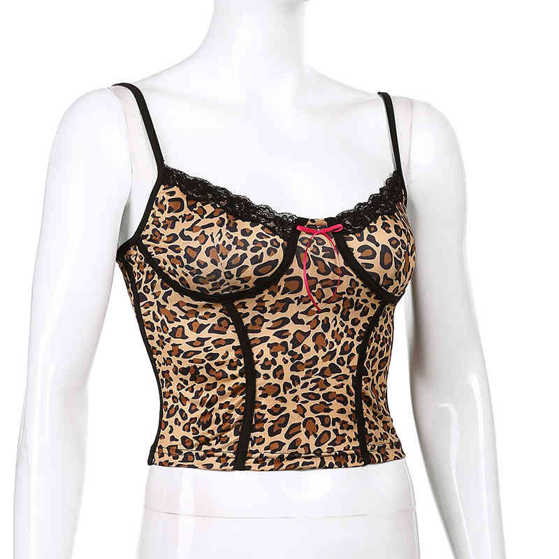 Fashion Cheetah Print Y2K Corset Crop Top Women Harajuku Sexy Sleeeveless Camisole Camis Ladies Summer Leopard Vest 210514