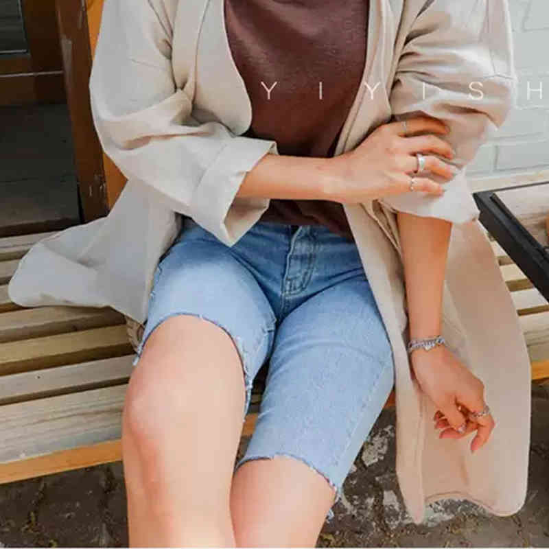 Shinny Plus Size Women Pants Femme Summer Blue Short Jeans Casual Elastic Cotton Denim Shorts 10419 210415