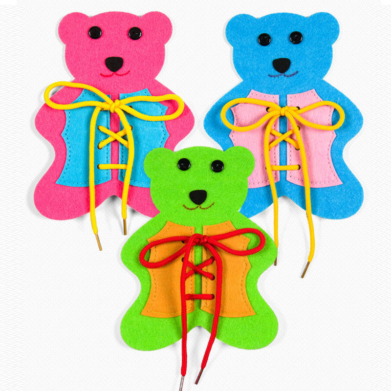 Non Woven Felt Craft Little Bear School Study Tools 14x 18cm Learn to Tie Shoes 1 Pcs Puzzle Game Diy Making Materials