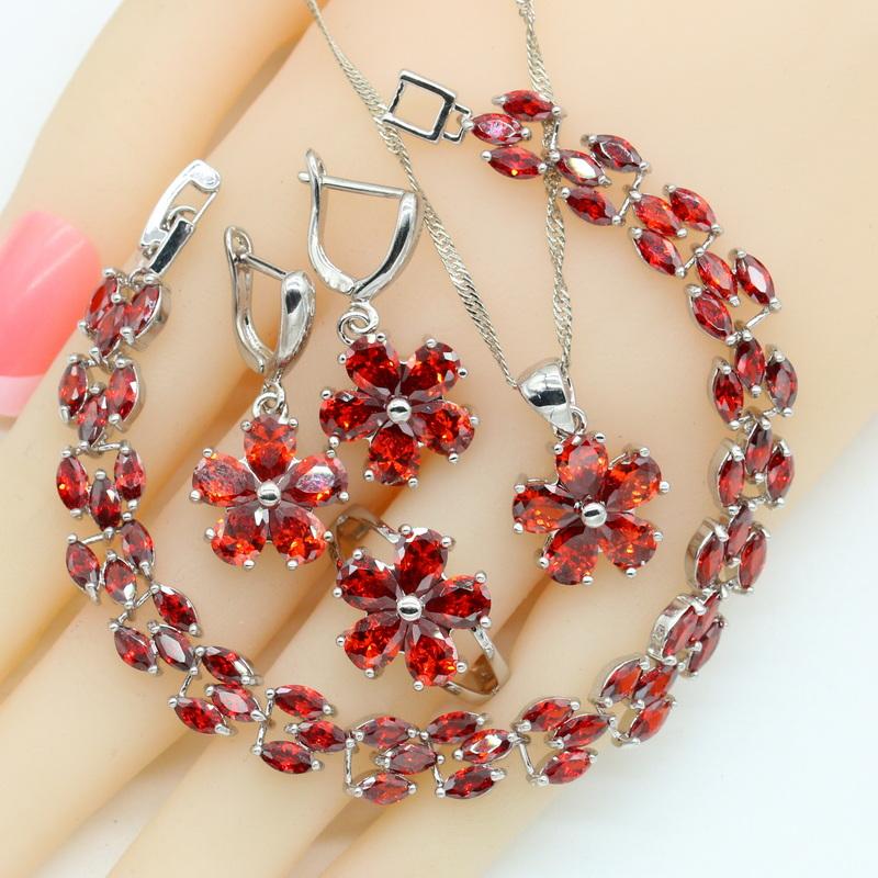Earrings & Necklace Red Zirconia Silver Color Jewelry Sets For Women Flower Shape Pendant Bracelet Rings Gift Box, As pic
Earrings & Necklace Red Zirconia Silver Color Jewelry Sets For Women Flower Shape Pendant Bracelet Rings Gift Box, As pic