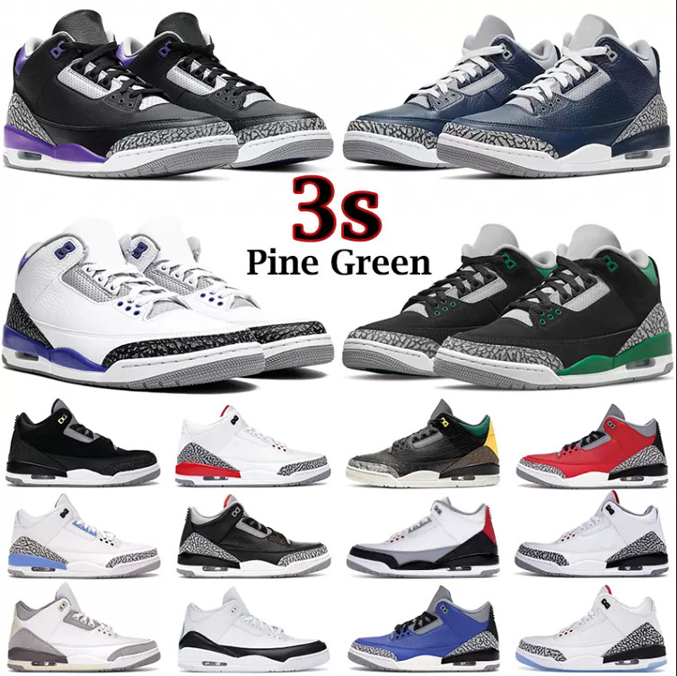 

2022 mens basketball shoes jumpman 3s Pine Green Racer Blue Cool Grey Georgetown Medium Royal Cement Black White Court Purple 3 men trainers outdoor sports sneakers, 21
