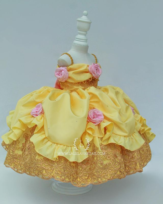 2021 Yellow Lace Beaded Flower Girl Dresses Retro Spaghetti Ball Gown Satin Lilttle Kids Birthday Pageant Weddding Gowns ZJ677