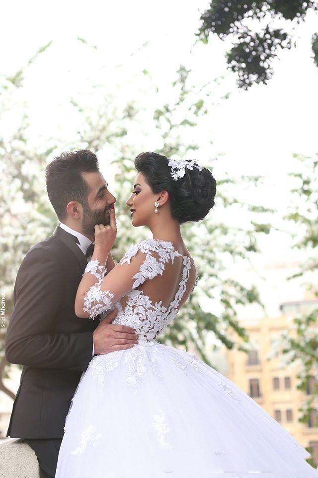 Princess Long Sleeves A Line Wedding Dress 2022 Arabic Dubai Formal Bridal Gowns Lace Appliques Beaded Pearls White Tulle Chapel Bride Dresses Custom 