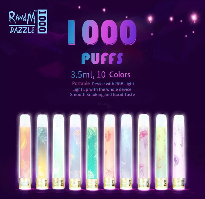 RANDM Dazzle Disposable E Cigarette Device With 10 Color RGB Led Light 500mAh Batteries 3.5ml Pods 1000 Puffs Vape Pen Kit new
RANDM Dazzle Disposable E Cigarette Device With 10 Color RGB Led Light 500mAh Batteries 3.5ml Pods 1000 Puffs Vape Pen Kit new