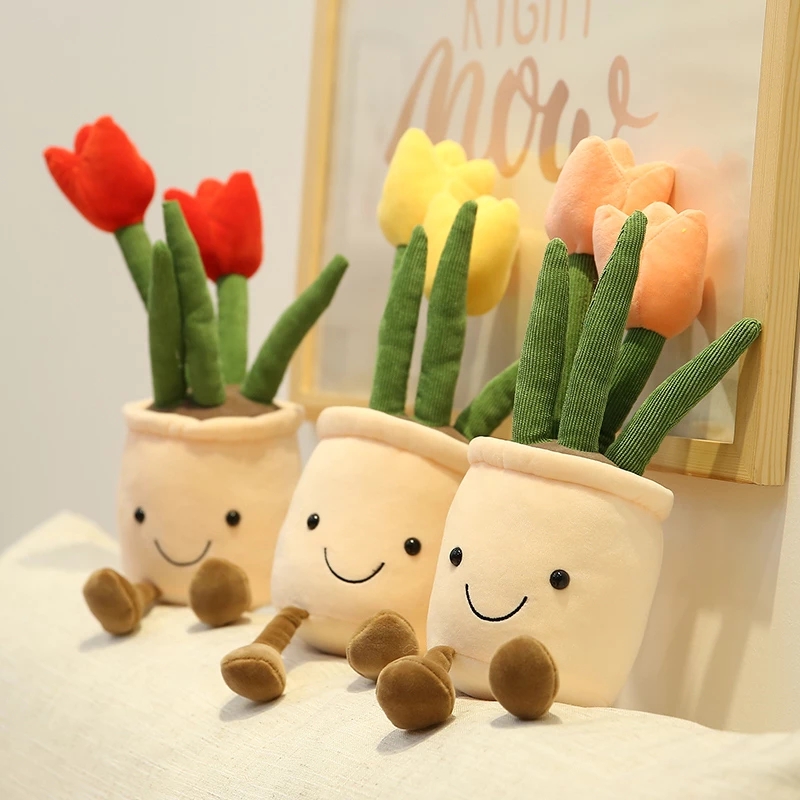 

35cm Lifelike Tulip Succulent Plants Plush Stuffed Decoration Toy Soft Bookshelf Decor Doll Potted Flowers Pillow for Girls Gift LA246, 25cm blue succulent