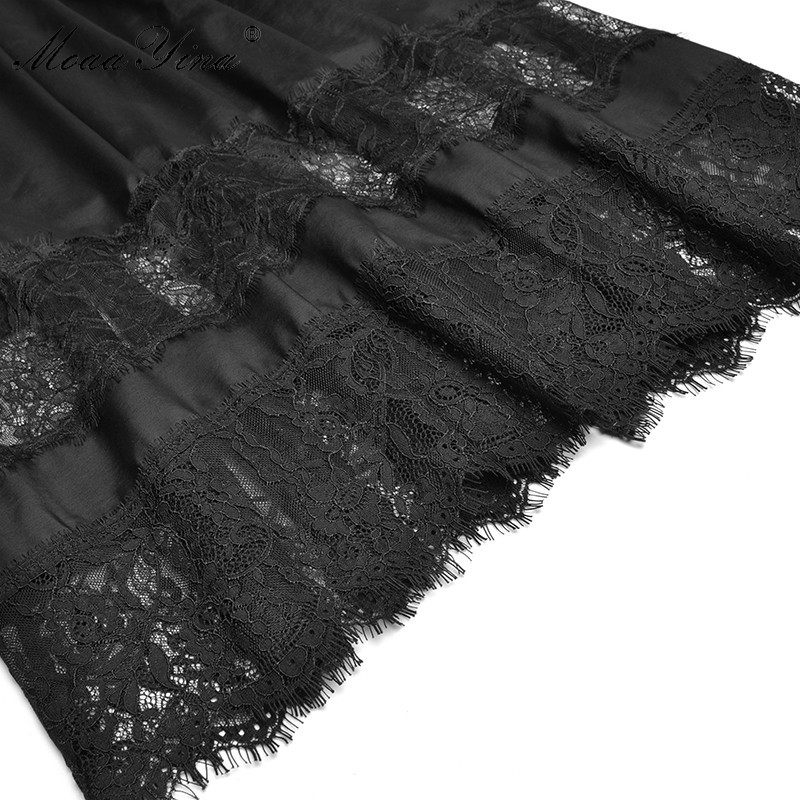 Fashion dress Spring Women's Dress Beaded Diamond Peter pan Collar Long sleeve Black Lace Elegant long Dresses 210524