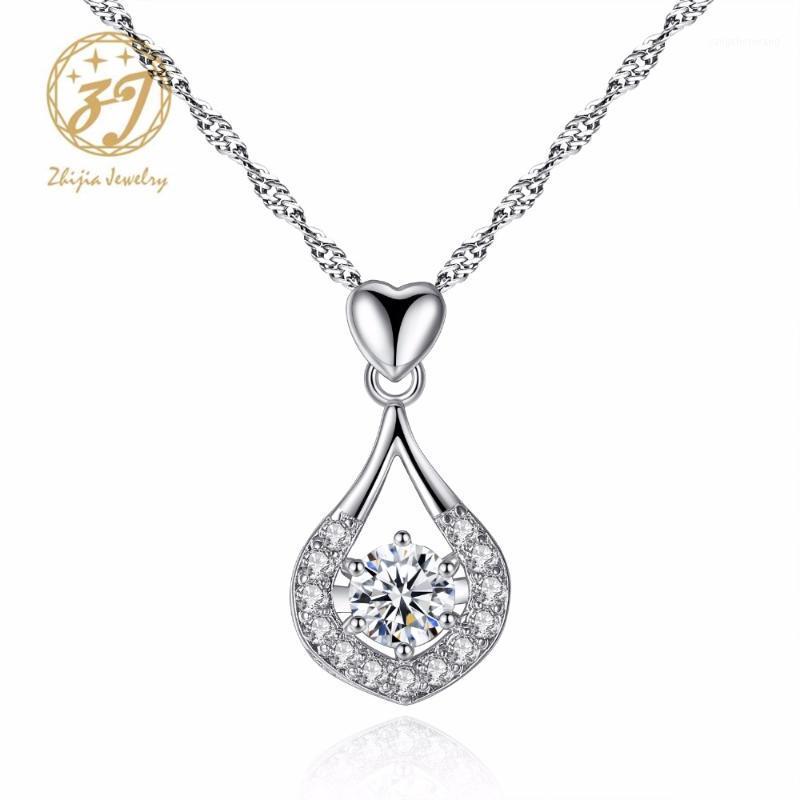 Zhijia Jewelry Fashion Water Drop Pendant Necklace With White Austrian Cubic Zircon For Women Chains