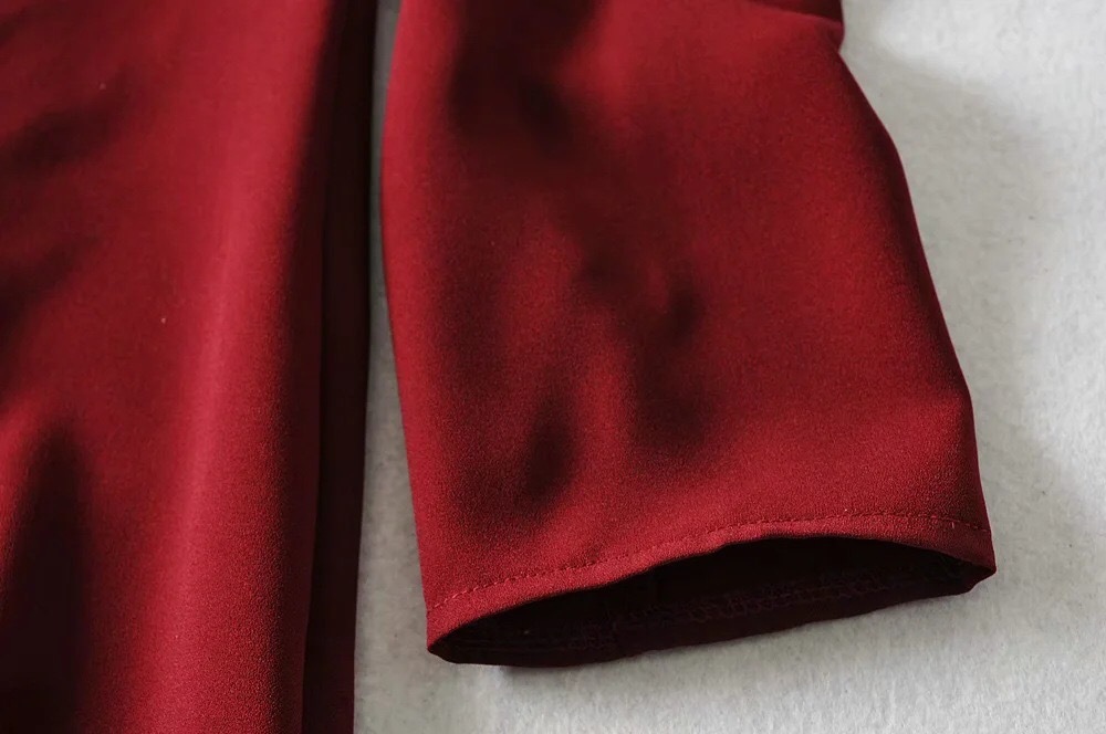 Vintage France Style Solid Color Hollow Out Women Dress Wine Red Long sleeve Lacing up Collar Slim Girl's Mini Dresses 210429