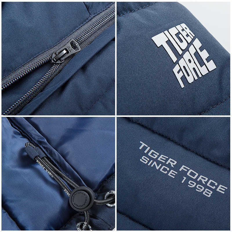TIGER FORCE Men's winter jacket Medium-long Hooded Jackets Thick dark blue Sports Casual outdoor Parka man coat 70769 210818