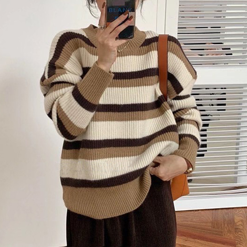 women's sweaters big-size chic striped shirt for ladies elegant all-match korean design sweater winter fashion zbc0, White;black
women's sweaters big-size chic striped shirt for ladies elegant all-match korean design sweater winter fashion zbc0, White;black