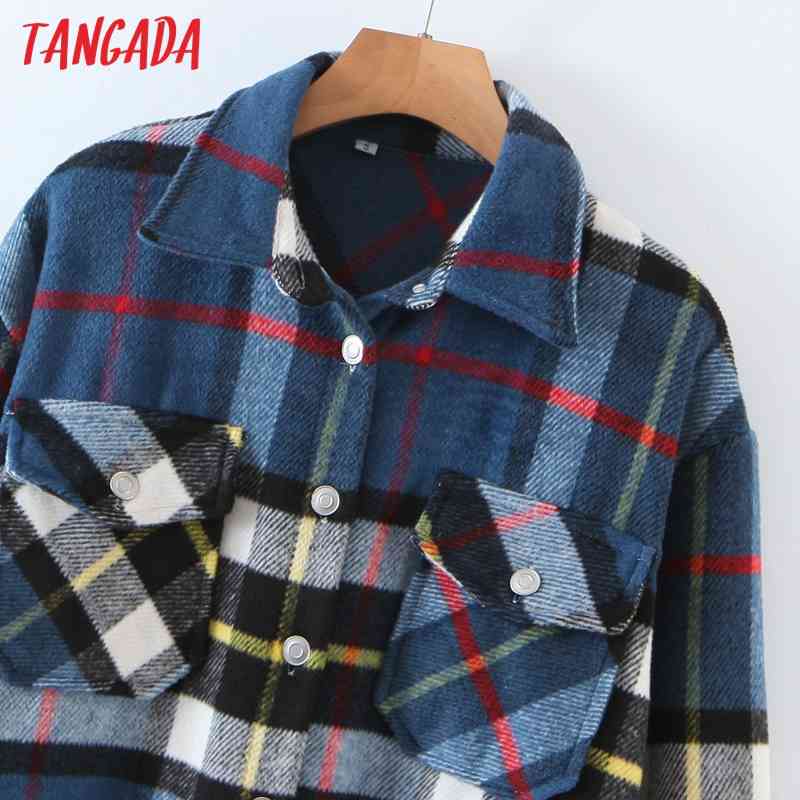 Women Spring Plaid Pattern Jacket Ladies Long Sleeve Oversize Boy Friend Coat QW80 210416