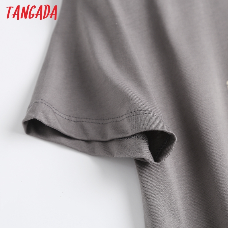 Women Gray Print Cotton T Short Sleeve O Neck Tees Ladies Casual Tee Shirt Street Wear Top 6D09 210416