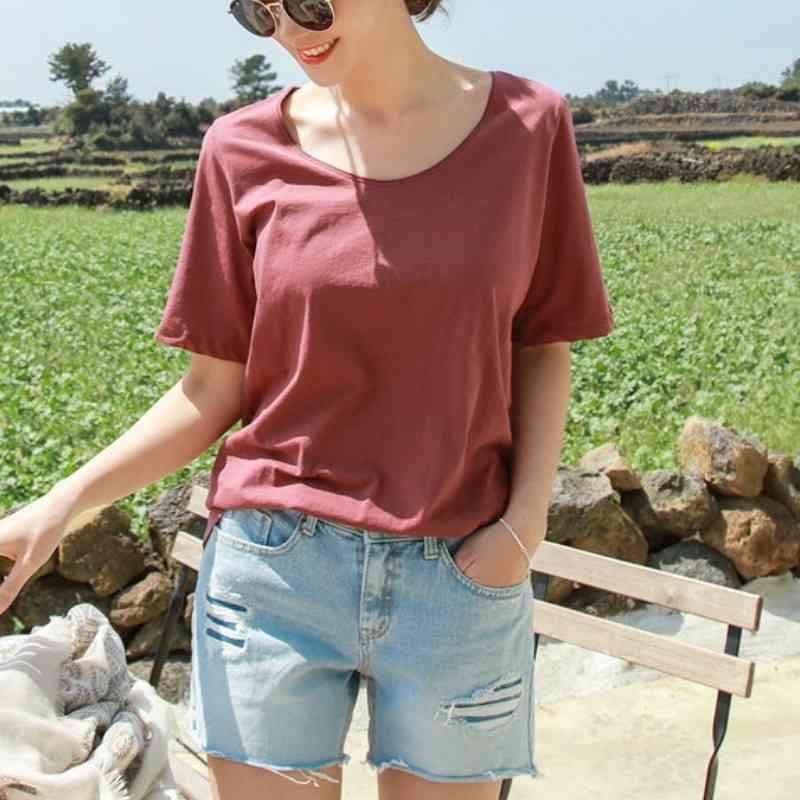 Summer High Quality 100% Cotton Plain T Shirt Women Basic T-shirts Female Casual Tops Short Sleeve T-shirt Camisetas Mujer 210603, Purple
Summer High Quality 100% Cotton Plain T Shirt Women Basic T-shirts Female Casual Tops Short Sleeve T-shirt Camisetas Mujer 210603, Purple