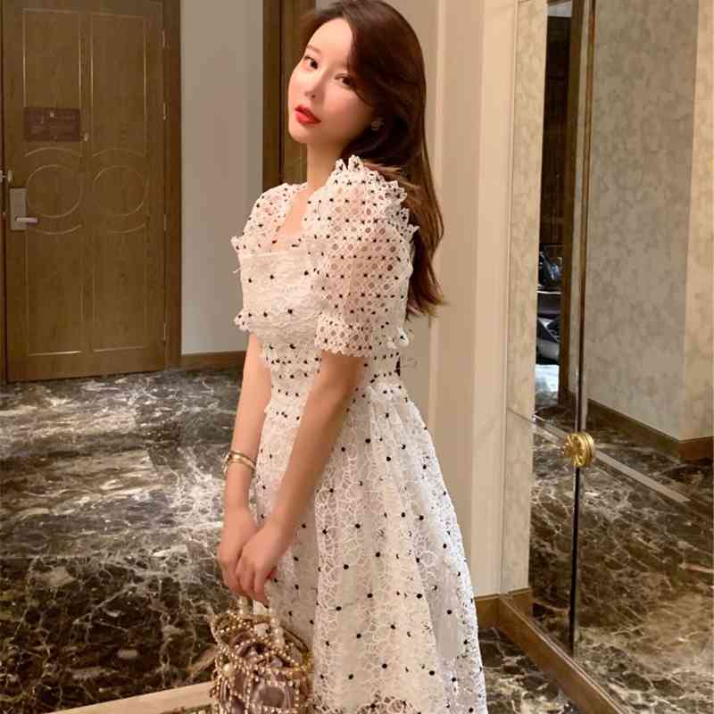 High Quality Self Portrait Dress Women Sexy Off Shoulder Long es Chic Embroidery Dots Lace Summer Vestido 210520