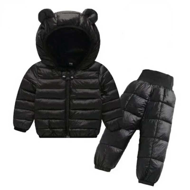 2Pcs/set Boys Girls Down Jacket Winter Hooded Children's Clothing Outerwear Snowsuit Clothes Doudoune Fille Girls Clothing Set Y0909