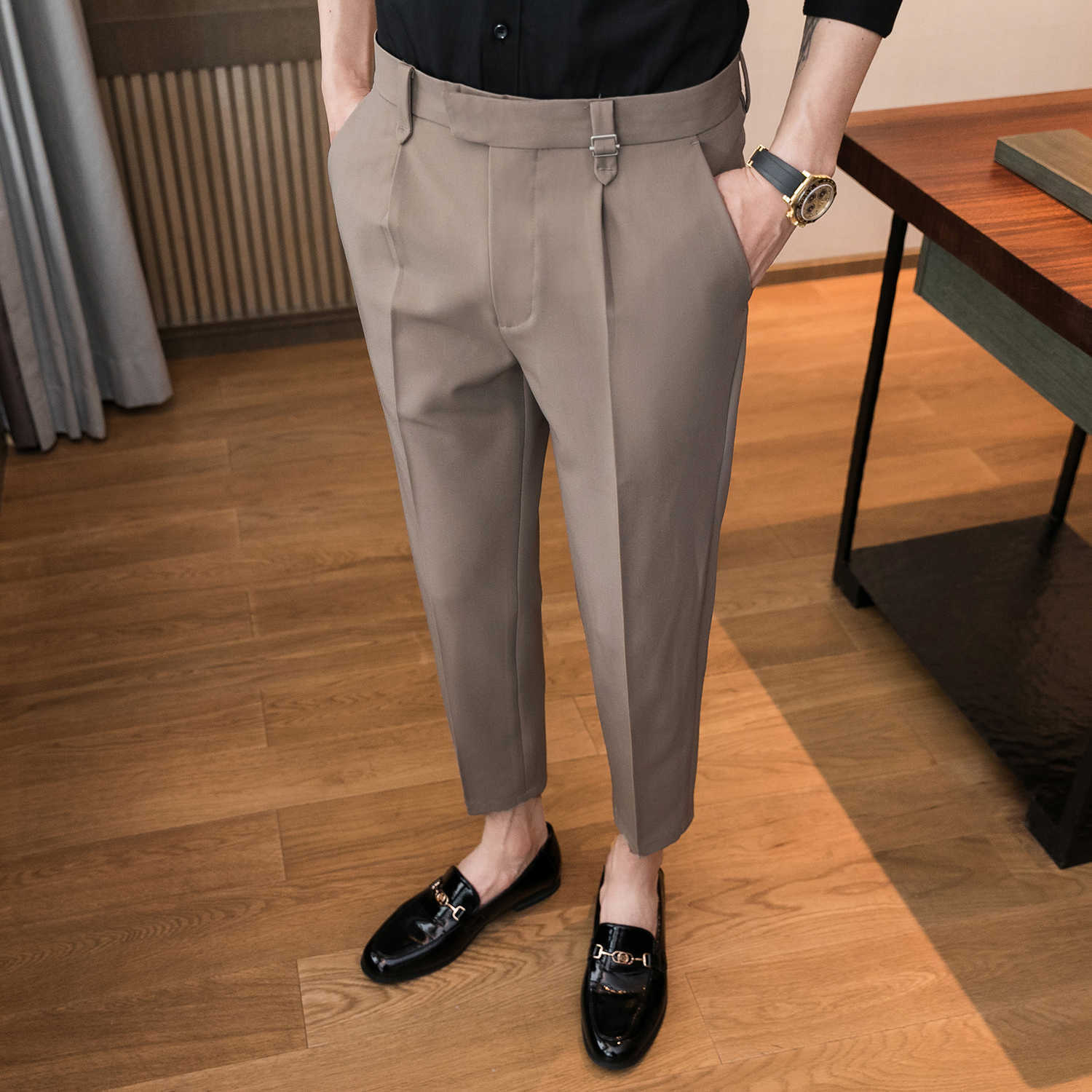 Summer Casual Pants Men Slim Fit Business Dress Pants Ankle Length Streetwear Office Social Suit Trousers Black Grey Khaki 210527
Summer Casual Pants Men Slim Fit Business Dress Pants Ankle Length Streetwear Office Social Suit Trousers Black Grey Khaki 210527