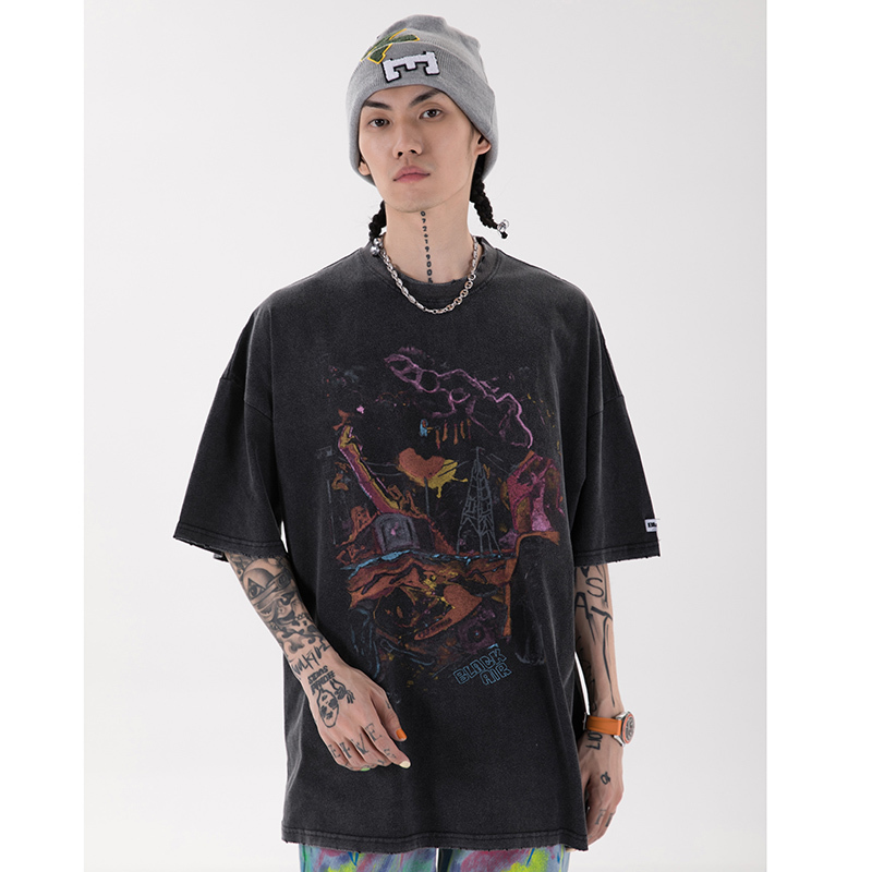 Hip Hop Oversize Washed T-Shirt Streetwear Harajuku Ripped Graphic Printed T Shirt Men Spring Summer Short Sleeve Tshirt 220318