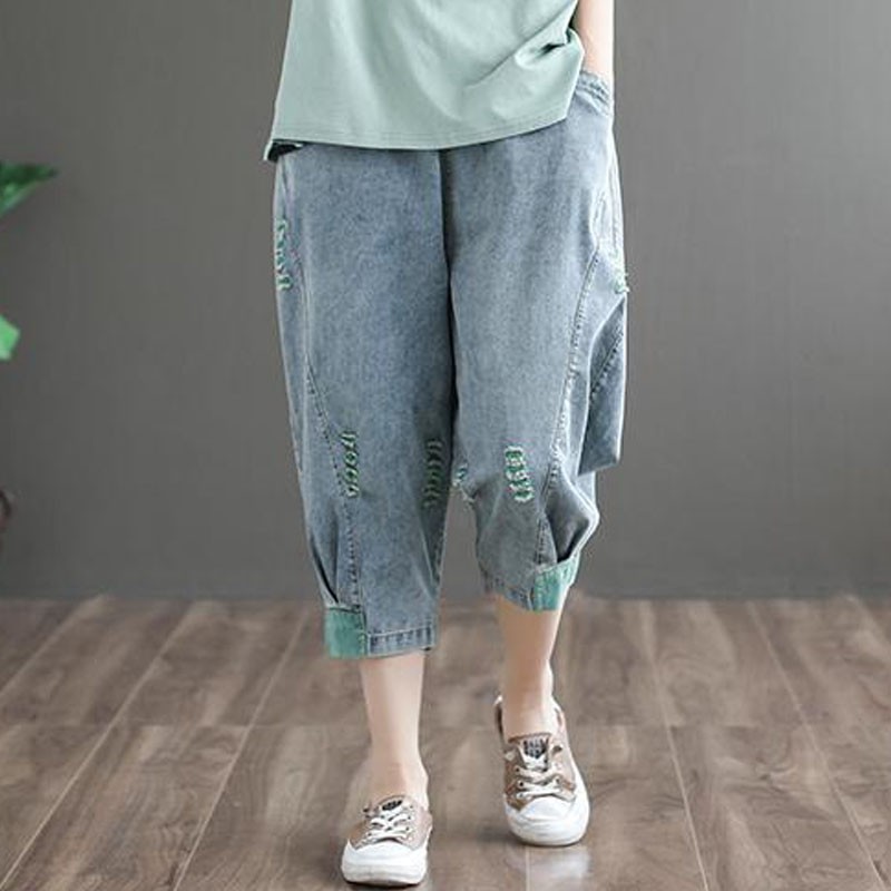 Johnature Retro Patchwork Pockets Hole Elastic Waist Denim Harem Pants Summer Loose Leisure Women Calf-length Pants 210521, Orange
Johnature Retro Patchwork Pockets Hole Elastic Waist Denim Harem Pants Summer Loose Leisure Women Calf-length Pants 210521, Orange