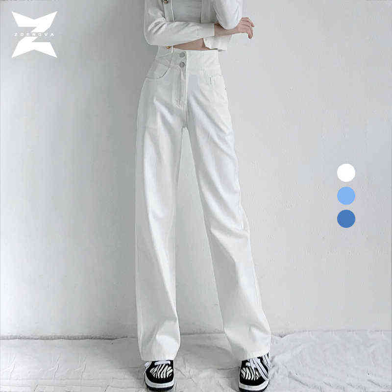 White Jeans Woman High Waist Streetwear Baggy Mom Jean Vintage Denim Trousers Pocket Washed Casual Fashion Y2k Pants 211129