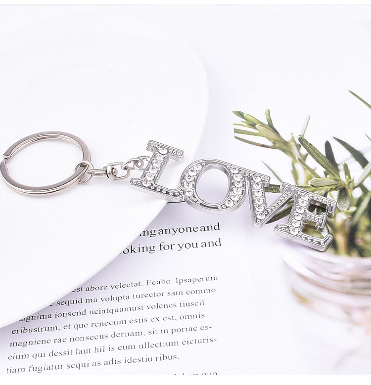 Metal creative English letter love inlaid diamond Keychain cross key accessories small gift