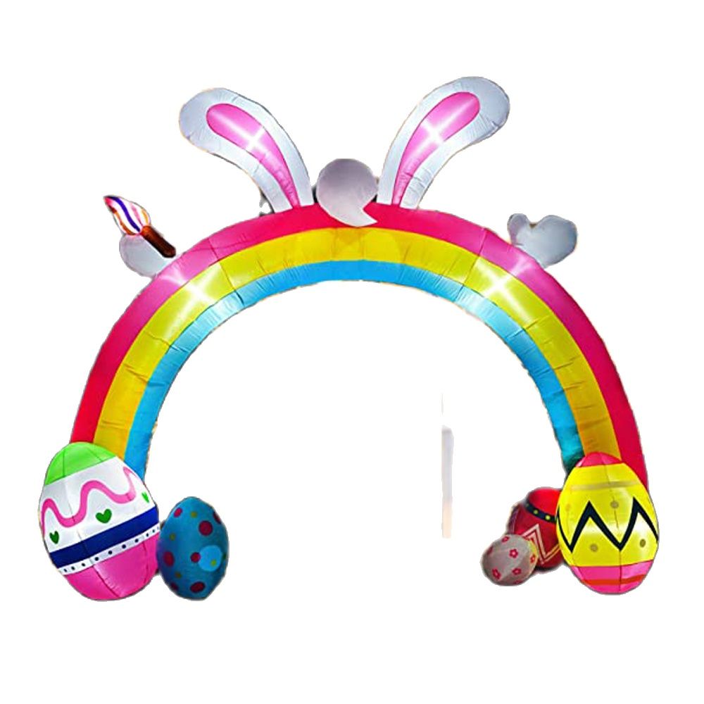 5m Cute Giant Inflatable Easter Bunny Ears Arch With Eggs Lighted LED Airblown Archway For Yard Party Decoration