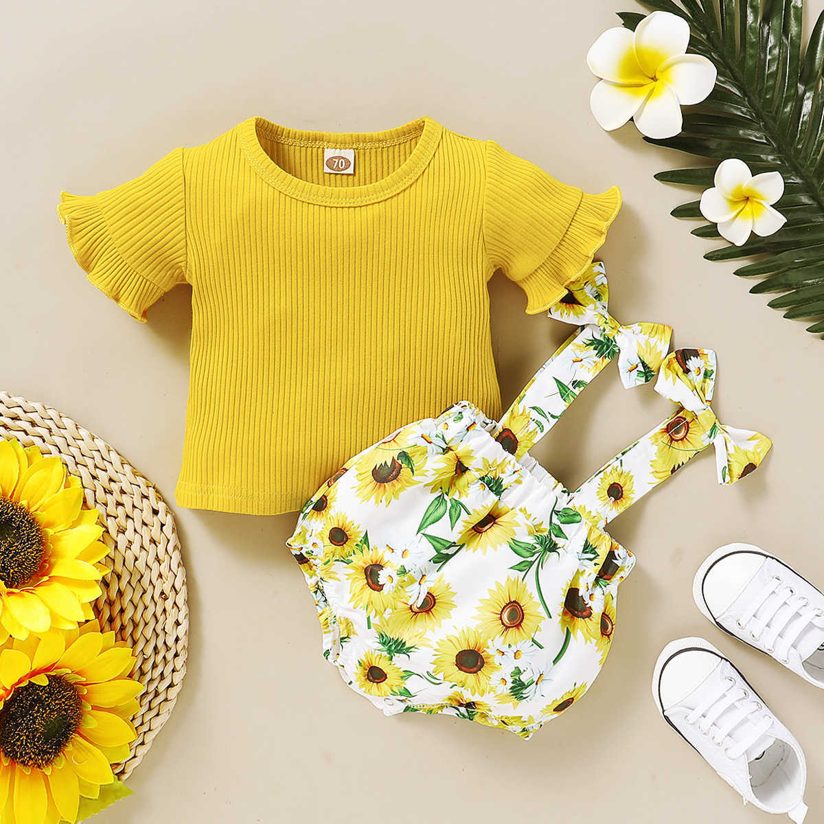 Baby Sunflower Outfit Korean Girl Clothes born Knitted Bloomers Kids Girls Outfits 210529