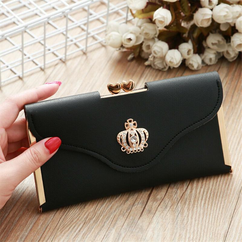 Womens Wallet Ladies Crystal Diamond Crown Decorated Long Card Holder Clutch Bag Case Female Retro Leather Purse Handbag Wallets1