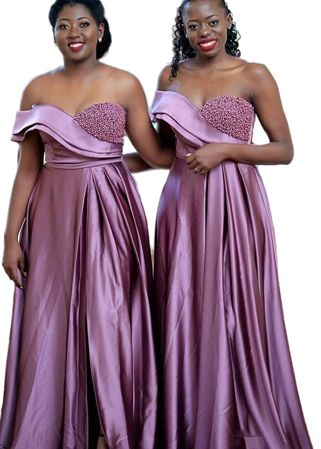 2022 Plus Size Arabic Aso Ebi Sweetheart Pearls Sexy Bridesmaid Dresses High Split Evening Prom Formal Party Birthday Gowns Dress ZJ205