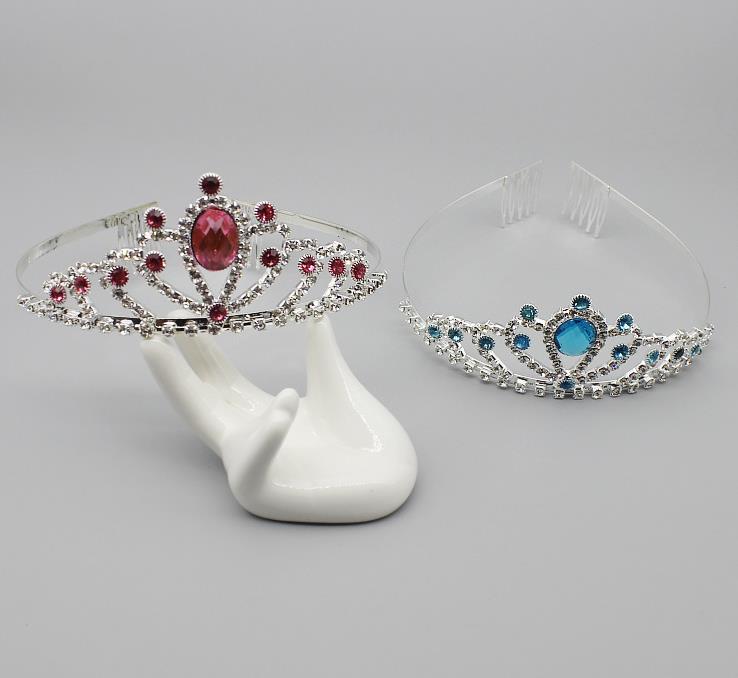 Pink Gems Rhinestone Tiara Blue Crystal Crown Alloy Silver Headband for Kids Girl Prom Birthday Prinecess Costume Party Accessories